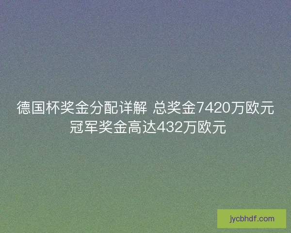 德国杯奖金分配详解 总奖金7420万欧元 冠军奖金高达432万欧元